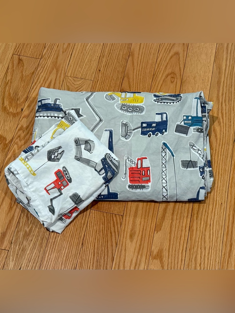 Pottery Barn Kids Jax Construction vehicles twin organic duvet cover pillowcase
